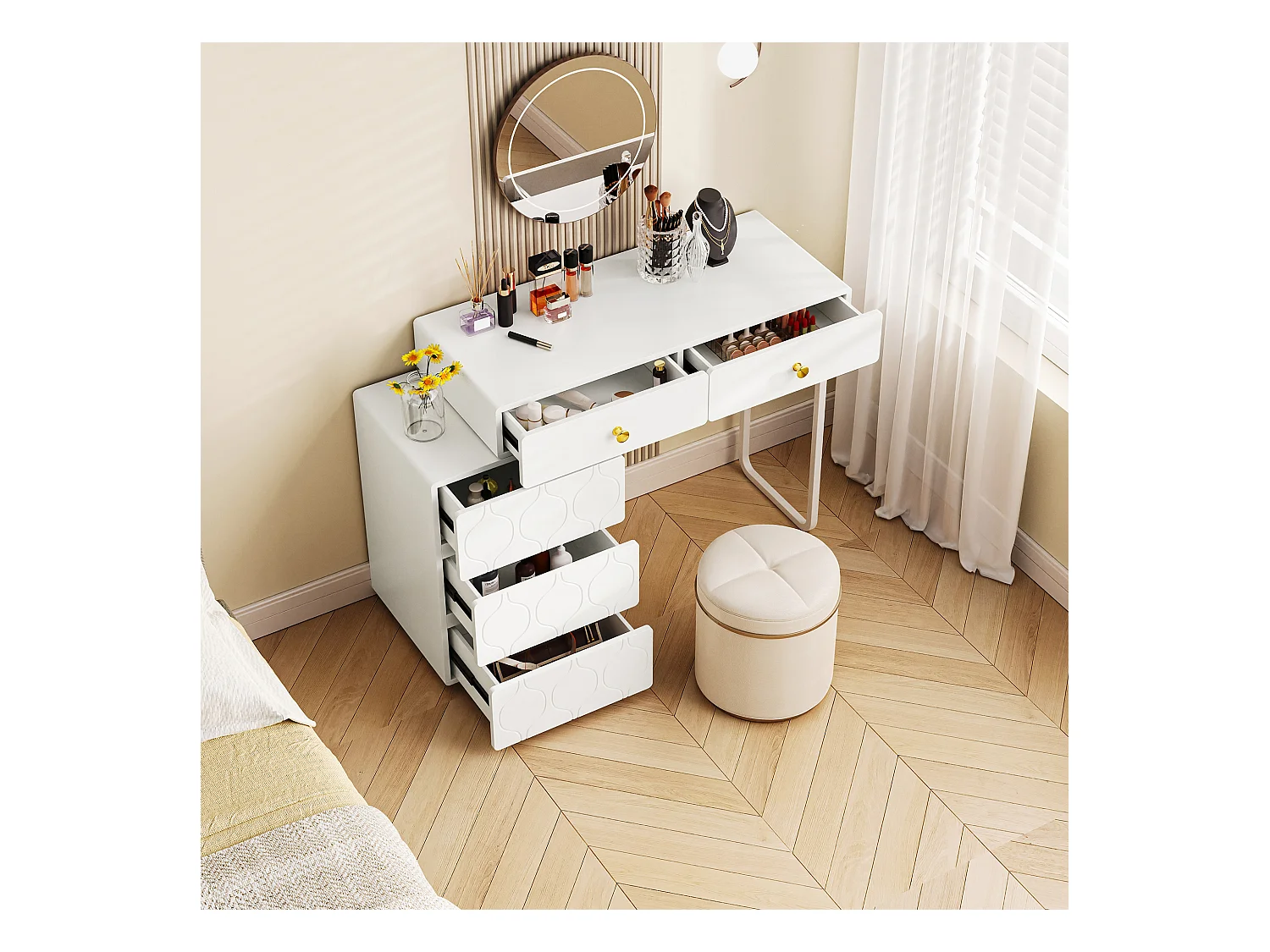 Tocador blanco con 3 cajones, diseño minimalista, MDF, estilo moderno, sin espejo ni taburete (90x40x73,5 cm)