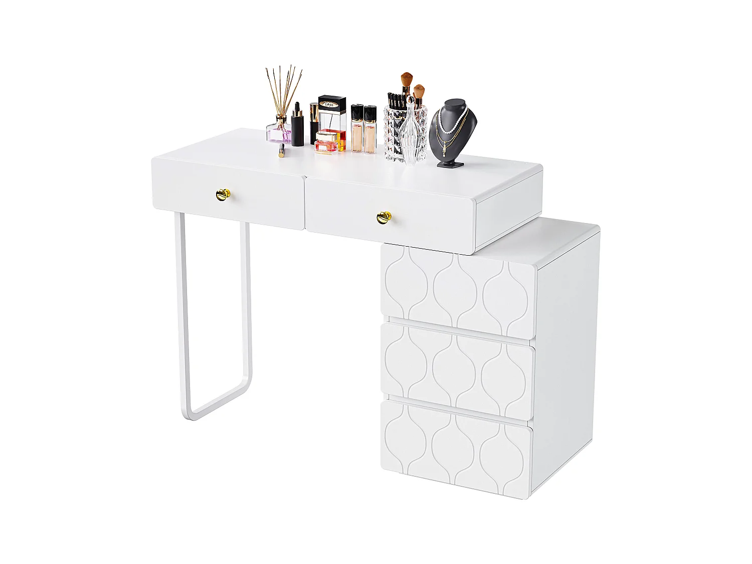 Tocador blanco con 3 cajones, diseño minimalista, MDF, estilo moderno, sin espejo ni taburete (90x40x73,5 cm)