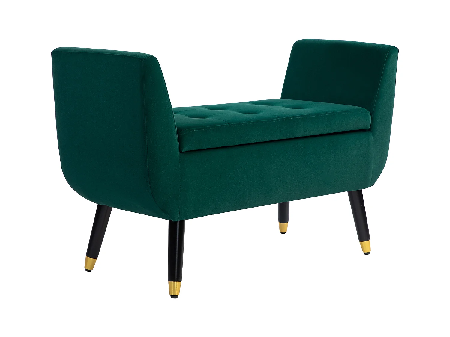 Banc de rangement avec accoudoirs, coussin rembourré en velours, structure en bois, vert (107x42x65 cm)