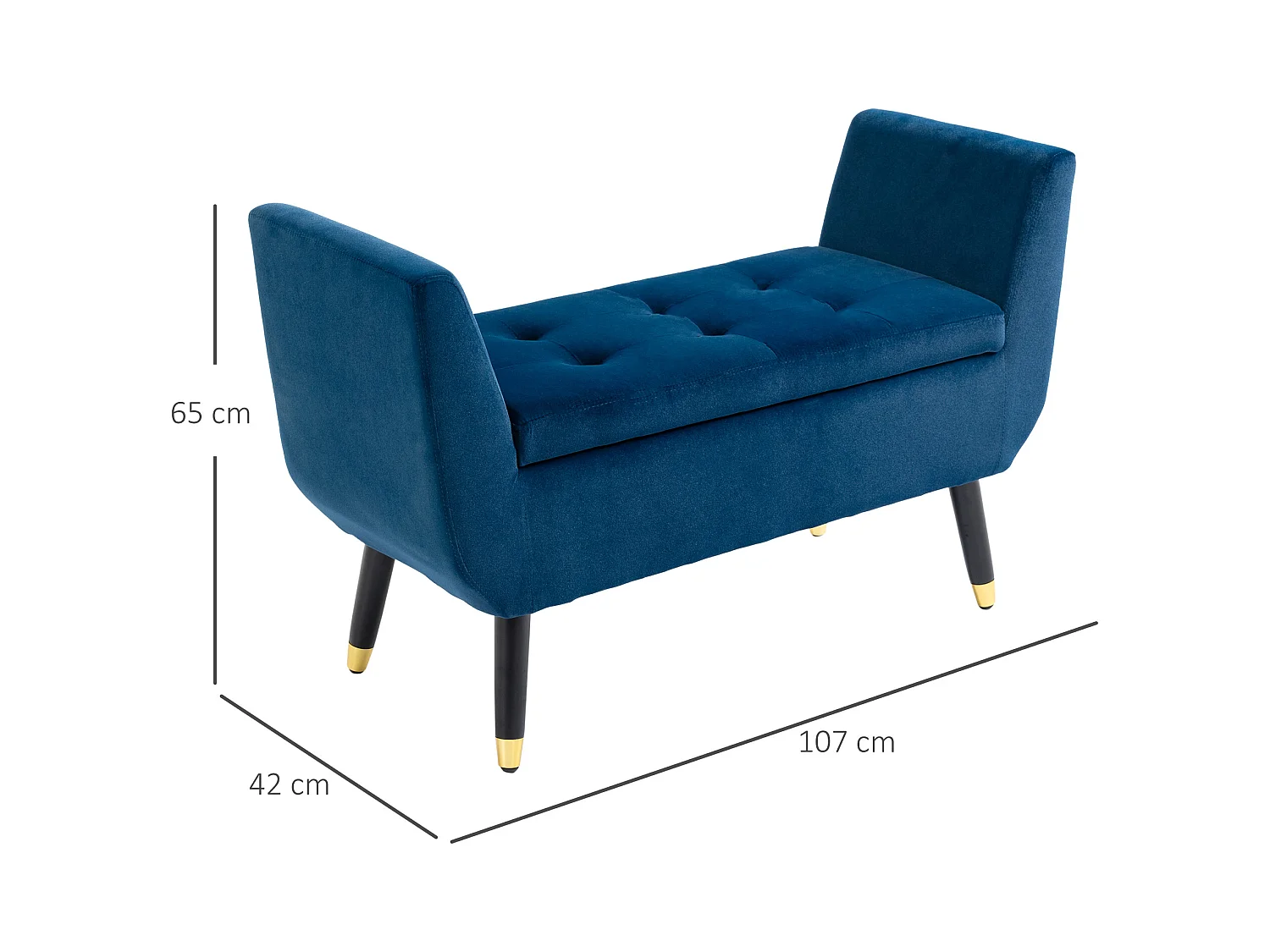 Opbergbank, elegant design, polyesterfluweel, rubberhout, beige (107x42x65 cm)