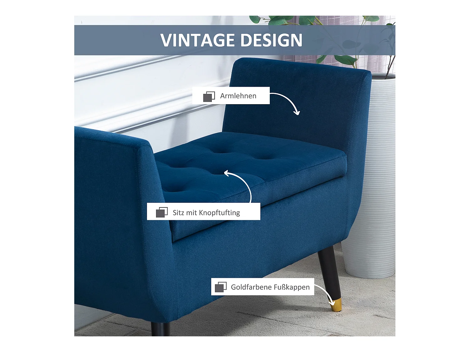 Opbergbank, elegant design, polyesterfluweel, rubberhout, beige (107x42x65 cm)