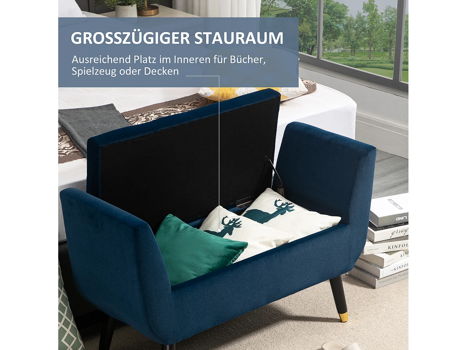 Banc de Rangement, Design Élégant, Tissu Velours Polyester, Bois de Caoutchouc, Beige (107x42x65 cm)