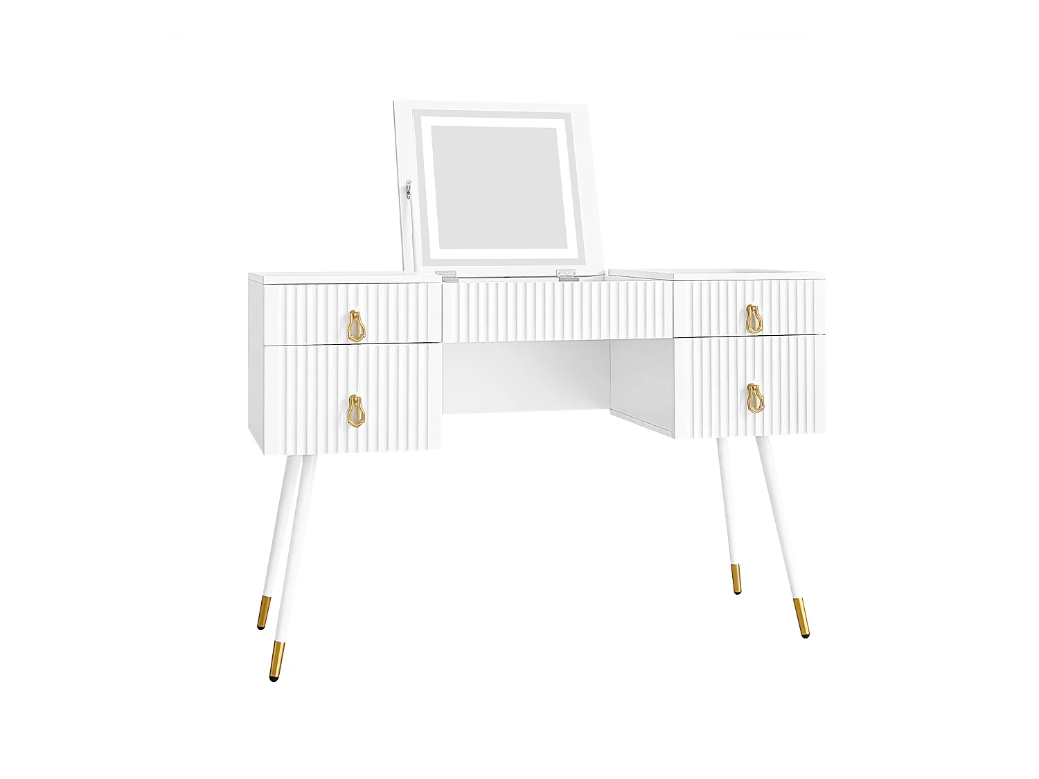 Tocador blanco con espejo LED, 4 cajones, luz regulable, diseño elegante, MDF (80x40x101 cm)