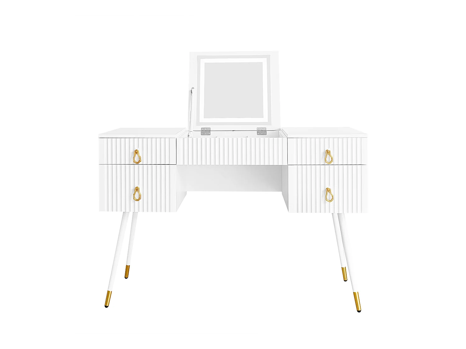 Tocador blanco con espejo LED, 4 cajones, luz regulable, diseño elegante, MDF (80x40x101 cm)