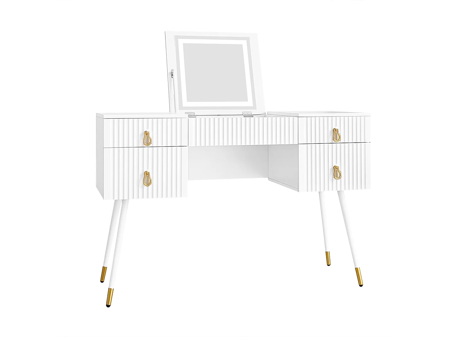 Coiffeuse blanche avec miroir LED, 4 tiroirs, lumière réglable, design élégant, MDF (80x40x101 cm)