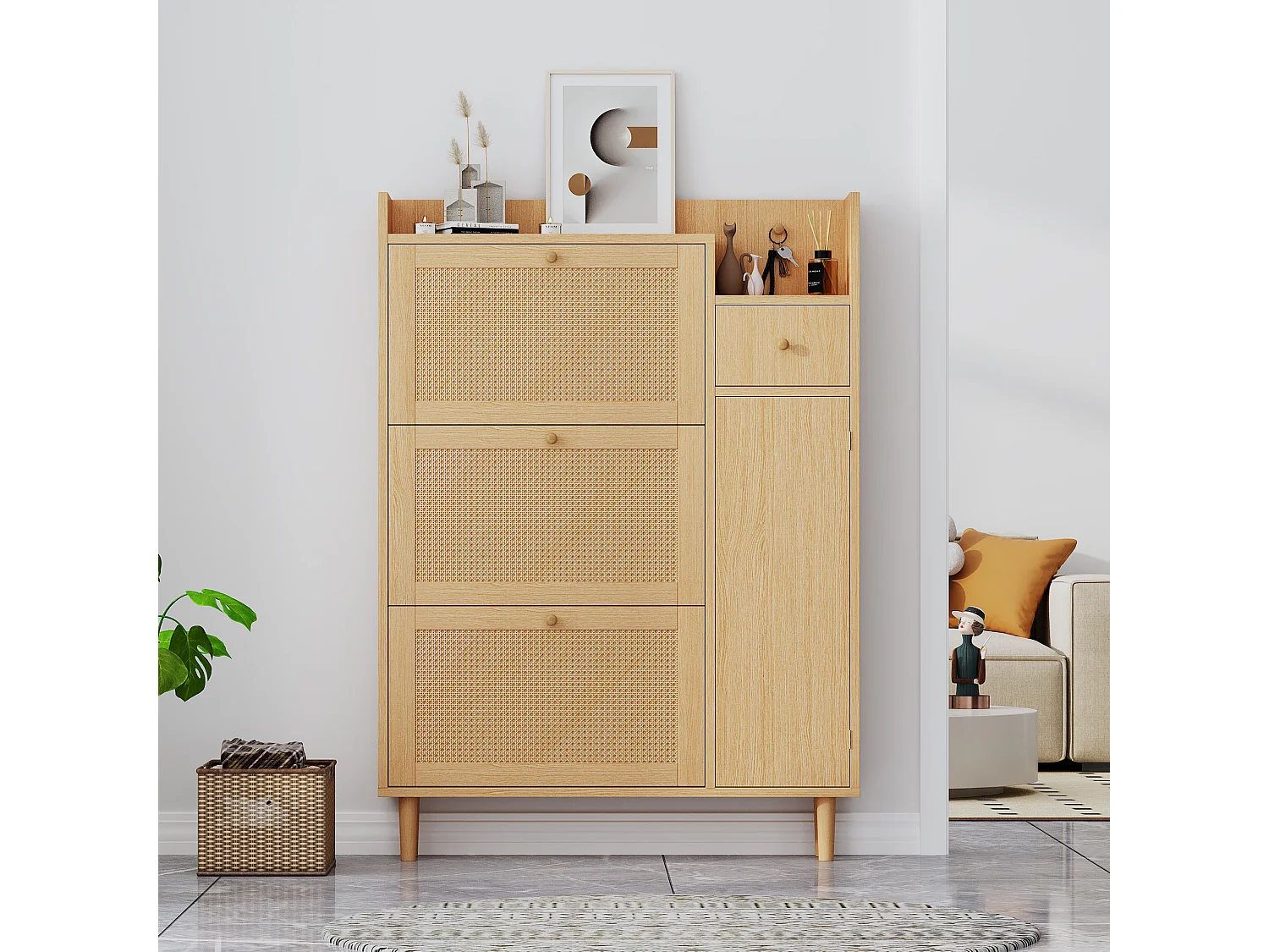 GARDEROBE Margaret XL 242/203/43 met gestoffeerde panelen en schoenenkast
