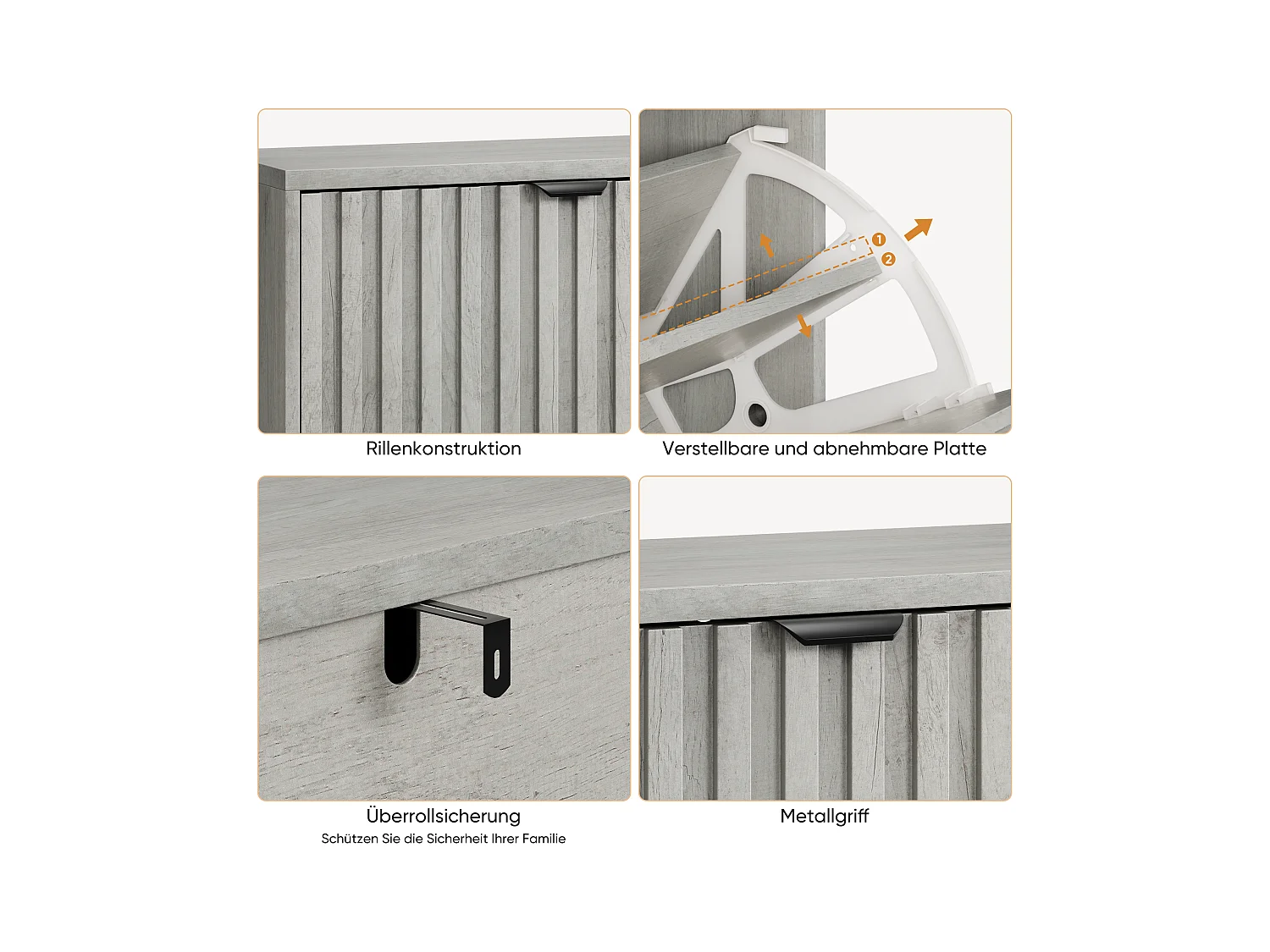 Meuble à chaussures avec rainures, 2 tiroirs rabattables, MDF, gris (60x24x94 cm)