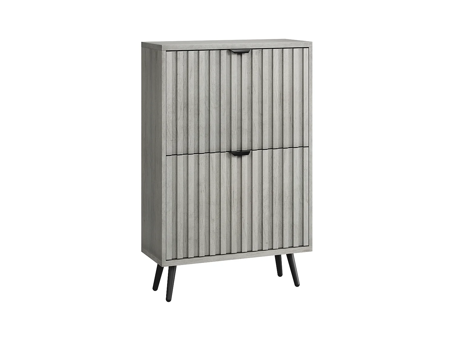 Meuble à chaussures avec rainures, 2 tiroirs rabattables, MDF, gris (60x24x94 cm)