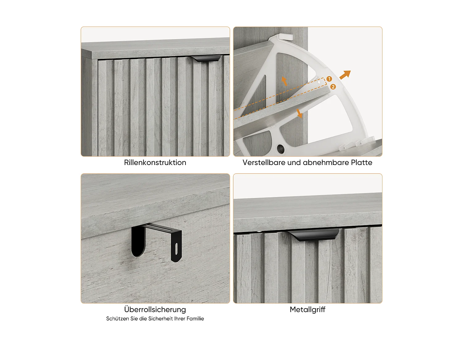 Meuble à chaussures avec rainures, 2 tiroirs rabattables, MDF, gris (60x24x94 cm)