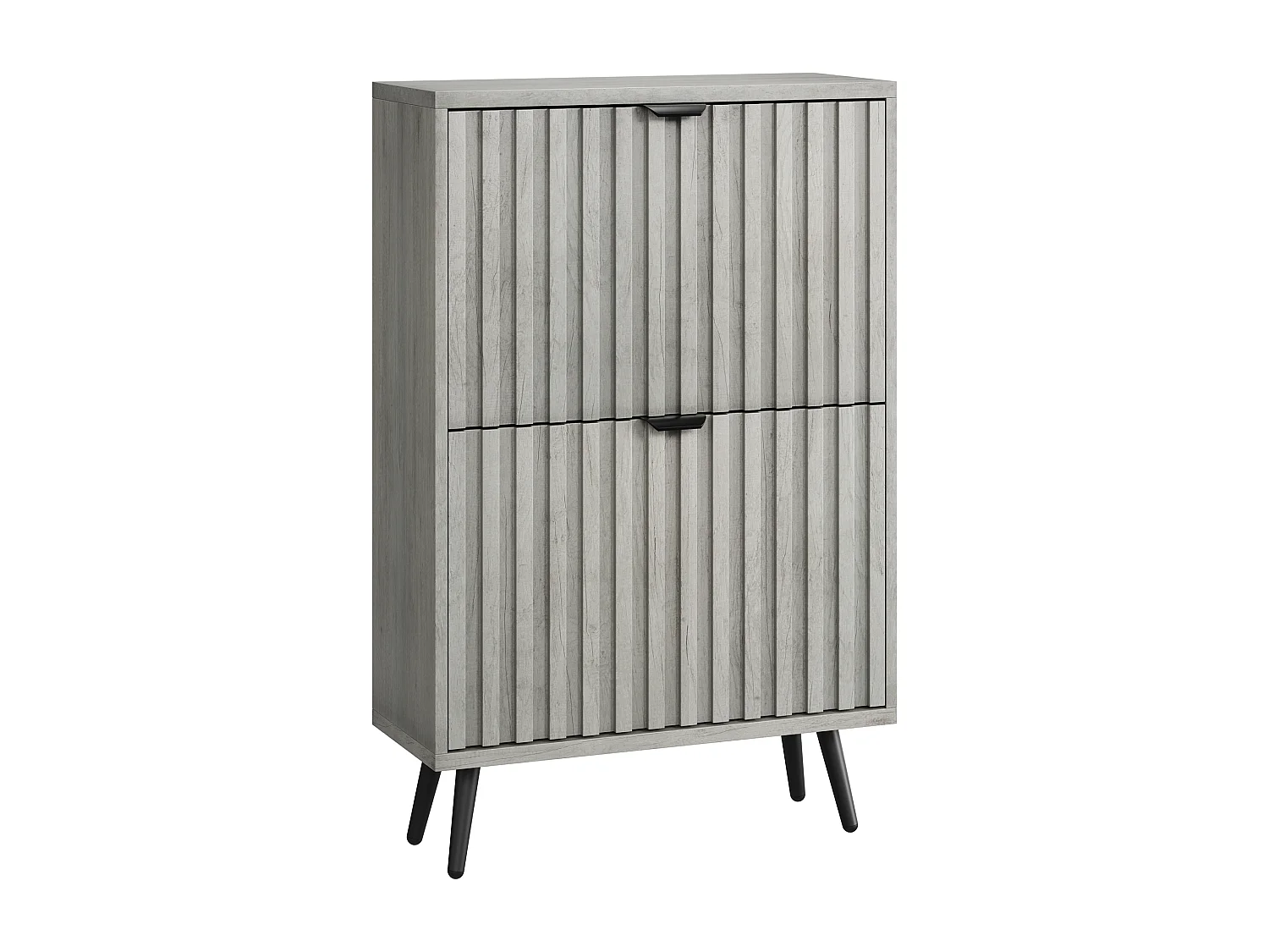 Meuble à chaussures avec rainures, 2 tiroirs rabattables, MDF, gris (60x24x94 cm)