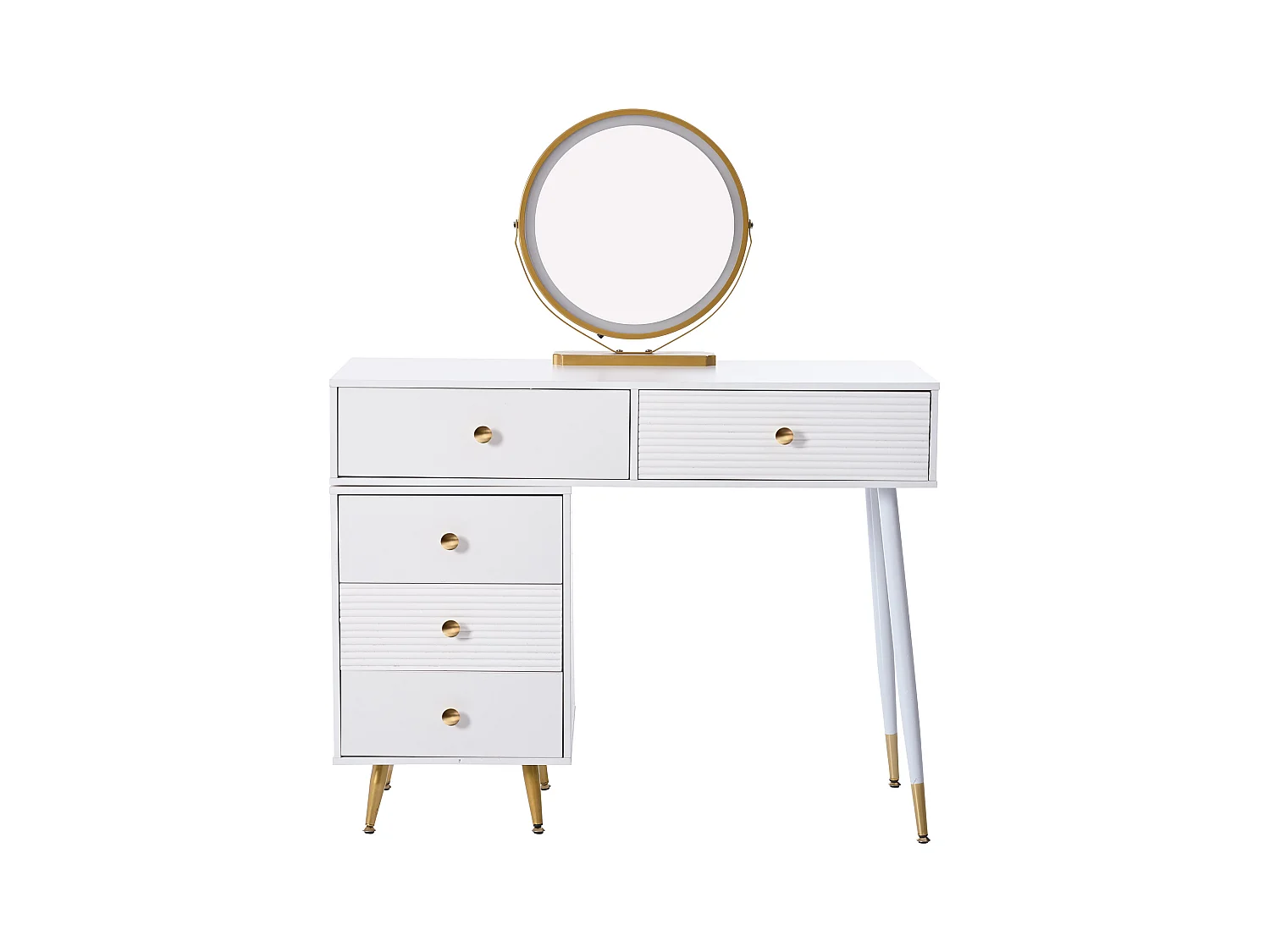 Coiffeuse avec miroir LED, design avec table extensible, trois couleurs de lumière, MDF, blanc (100x40x78 cm)