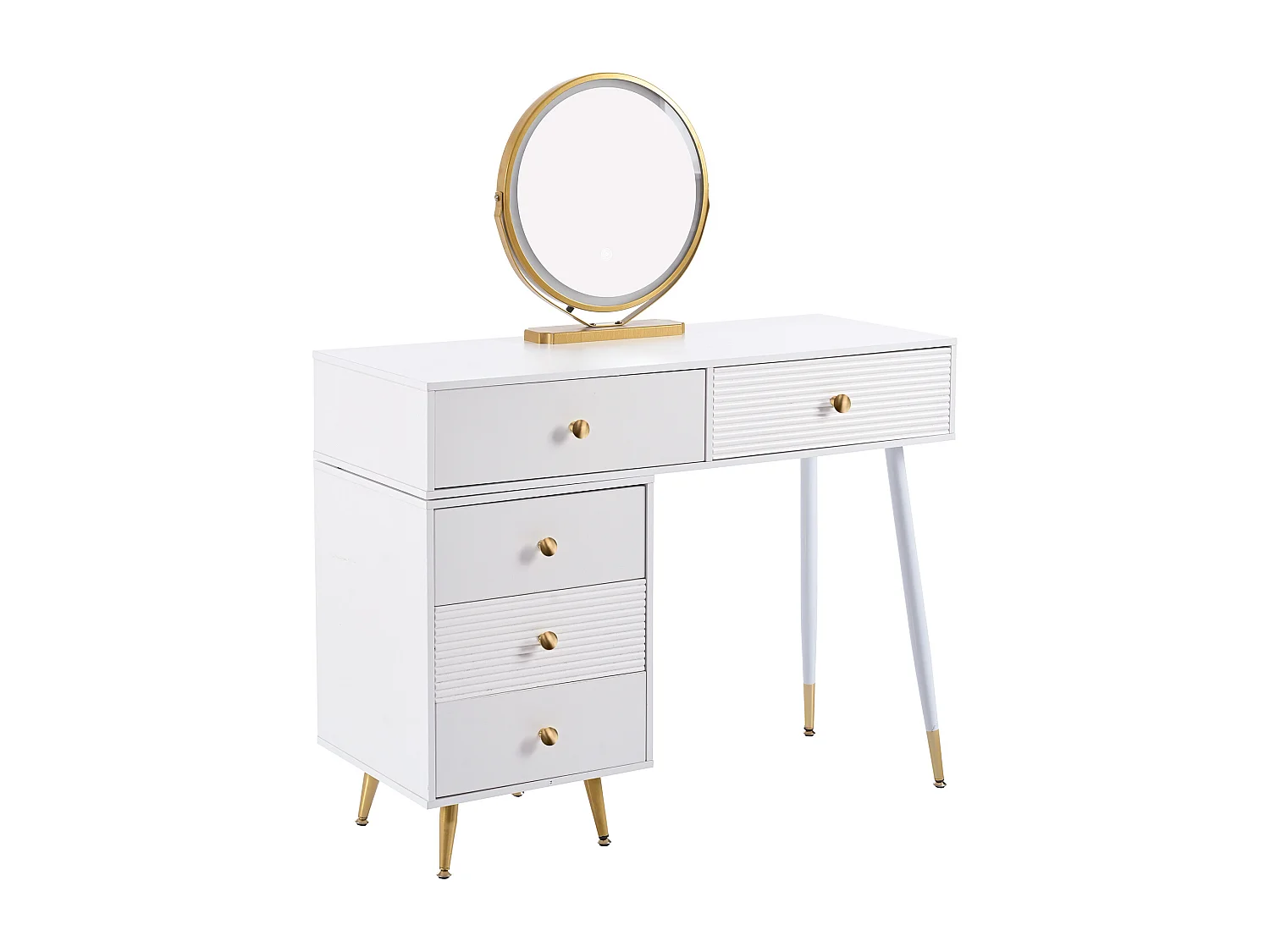 Coiffeuse avec miroir LED, design avec table extensible, trois couleurs de lumière, MDF, blanc (100x40x78 cm)
