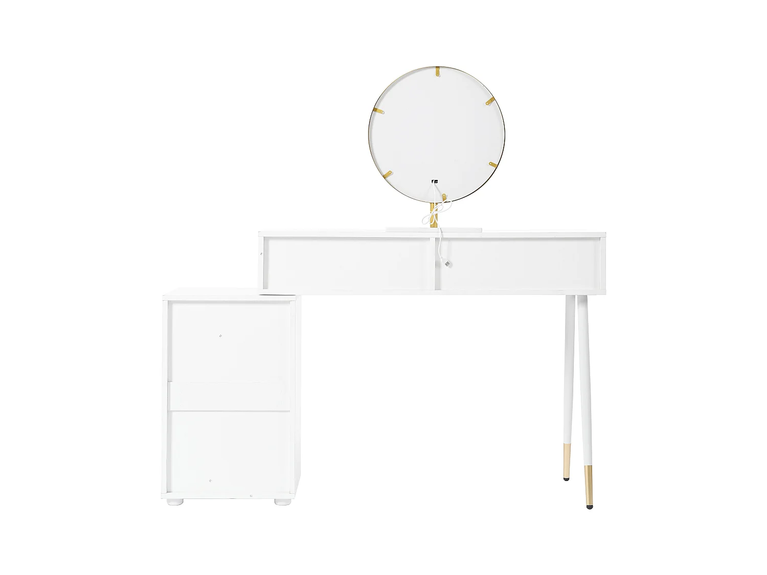 Grande coiffeuse avec éclairage LED, miroir, 5 tiroirs, 2 portes, MDF, blanc (110x40x151 cm)