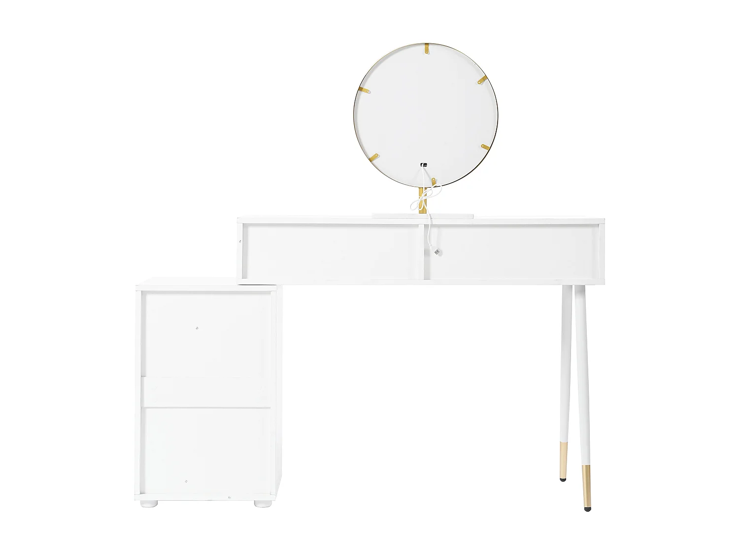 Grande coiffeuse avec éclairage LED, miroir, 5 tiroirs, 2 portes, MDF, blanc (110x40x151 cm)