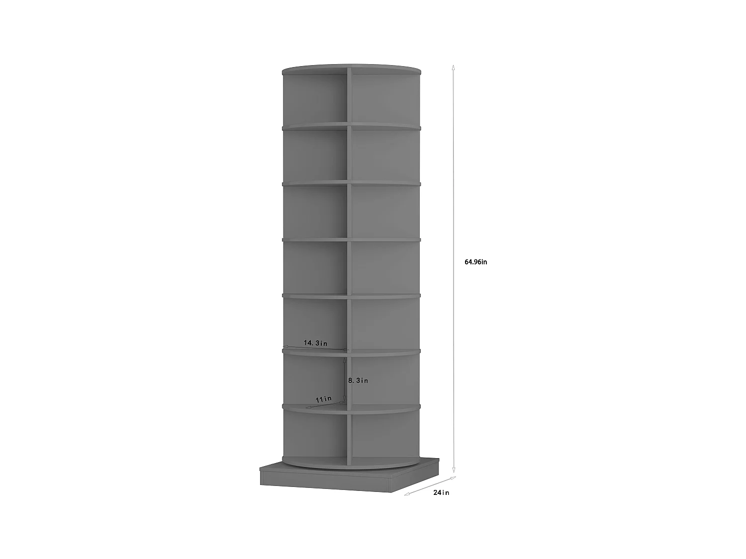 Meuble à chaussures rotatif 360°, 7 niveaux, capacité jusqu'à 28 paires de chaussures, MDF, gris (60.96x60.96x165 cm)