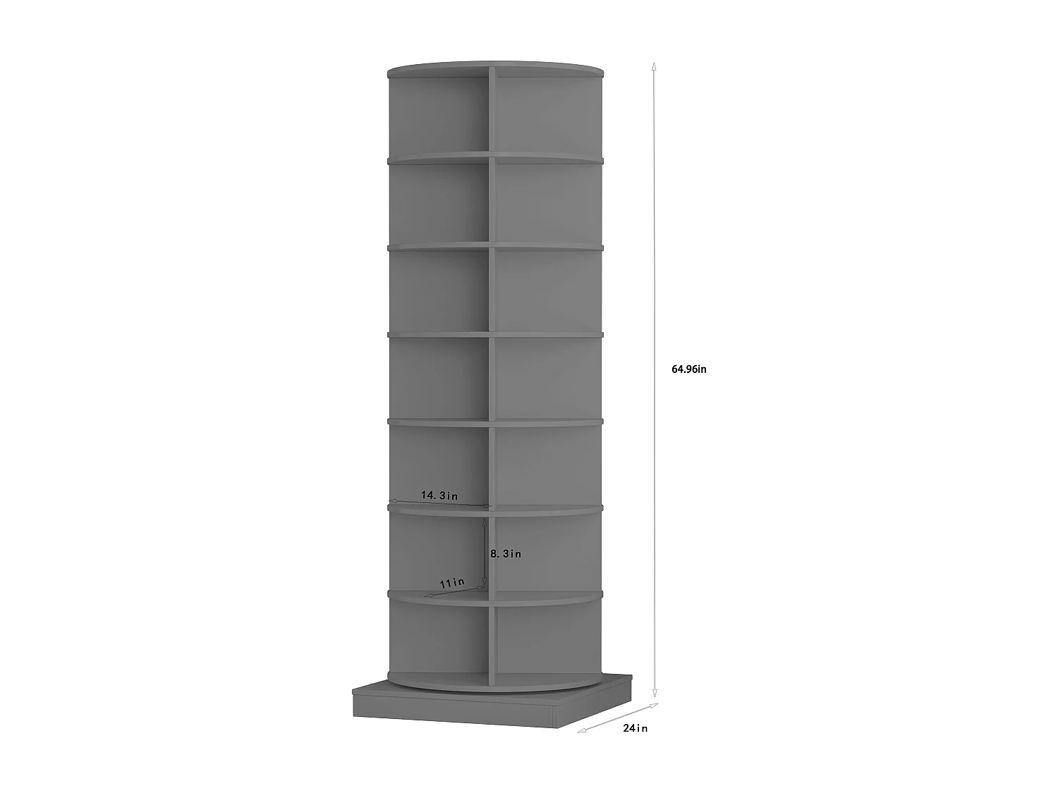 Meuble à chaussures rotatif 360°, 7 niveaux, capacité jusqu'à 28 paires de chaussures, MDF, gris (60.96x60.96x165 cm)