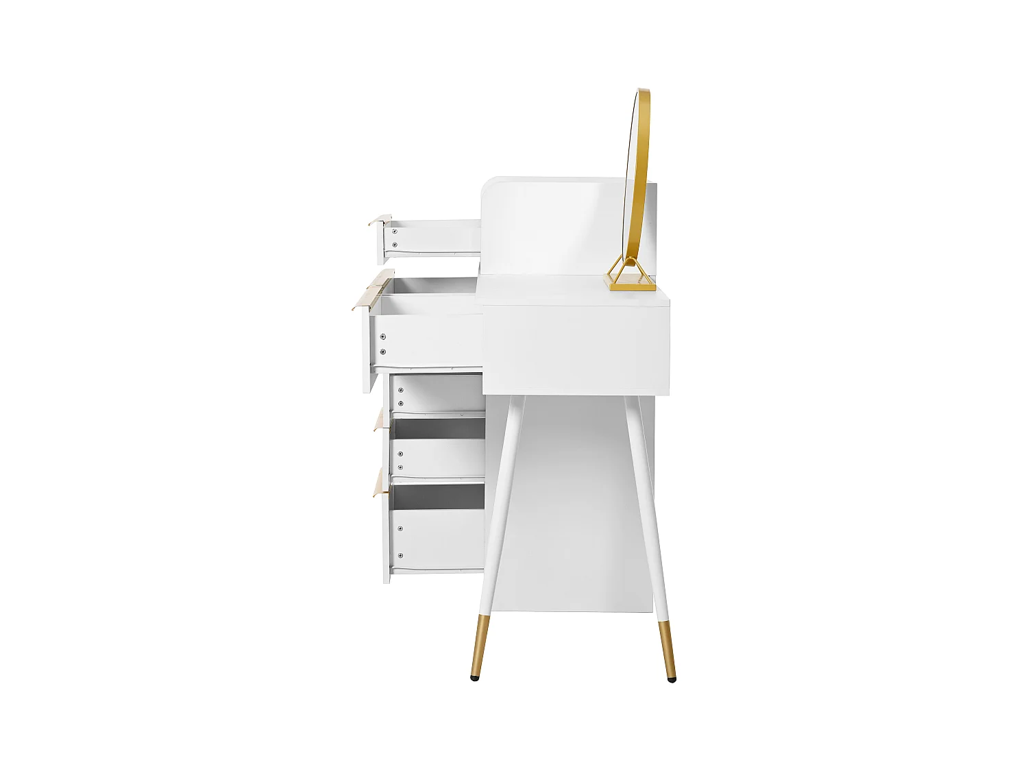 Coiffeuse avec plateau extensible, 6 tiroirs, miroir LED dimmable, Blanc (102x100x41.5 cm)