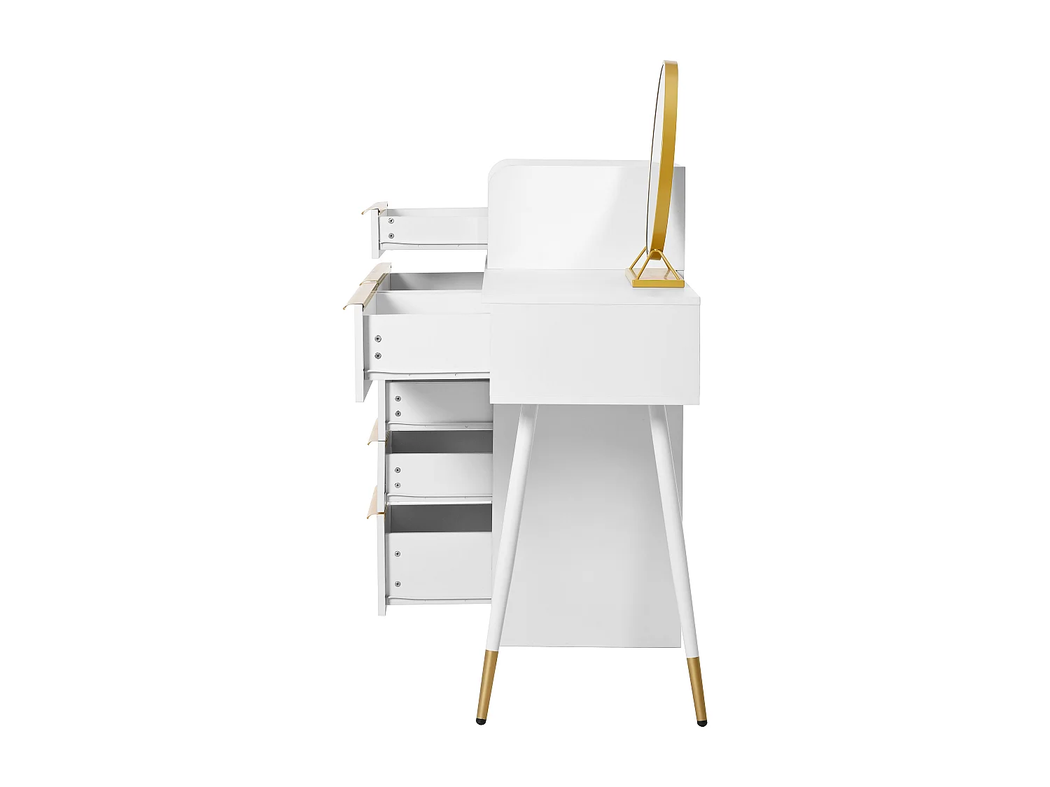 Tocador con tablero extensible, 6 cajones, espejo LED regulable, Blanco (102x100x41,5 cm)