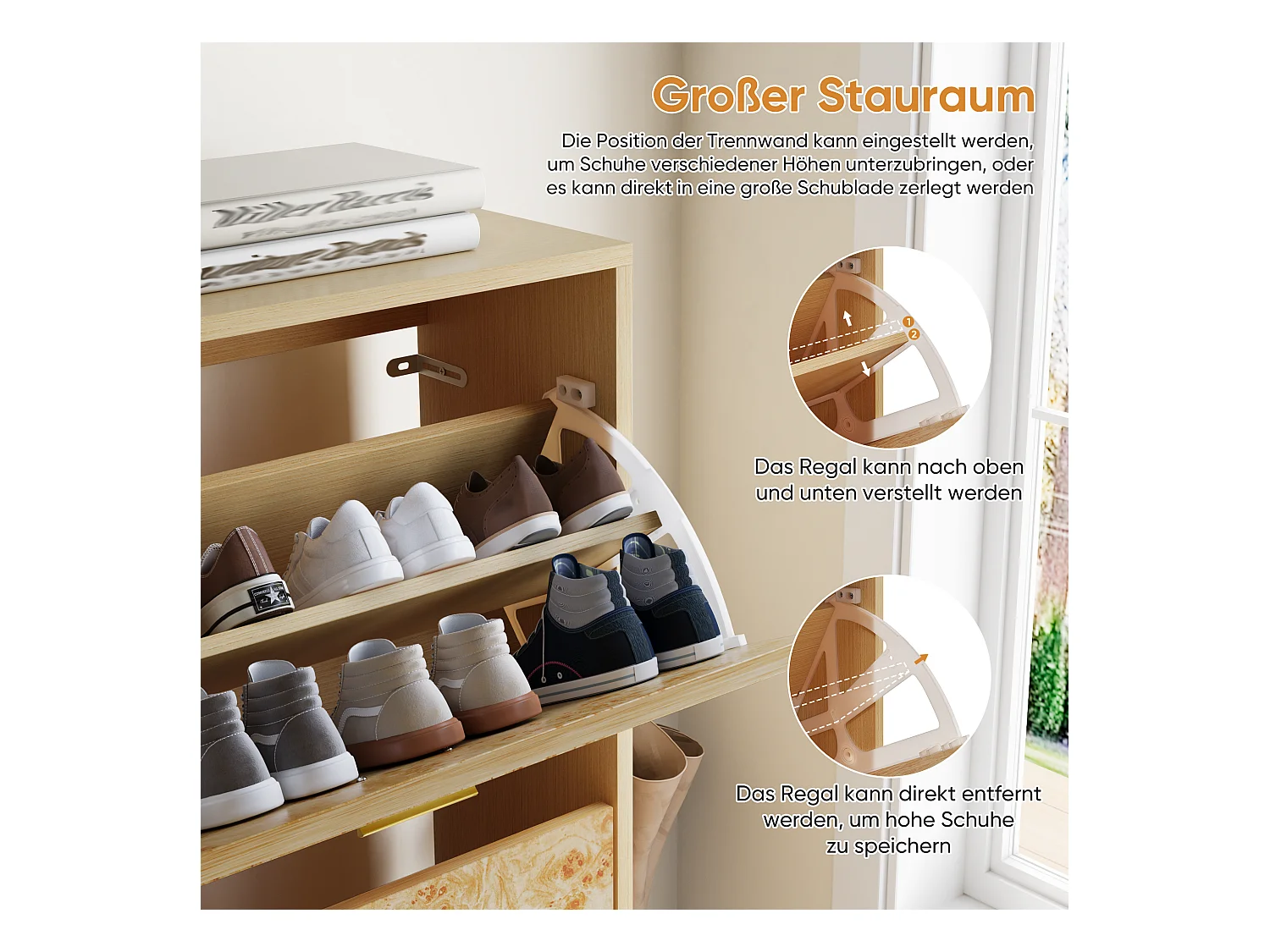 Étagère à chaussures avec structure en tronc d'arbre, pieds en bois massif, MDF, jaune (60x24,1x94 cm)