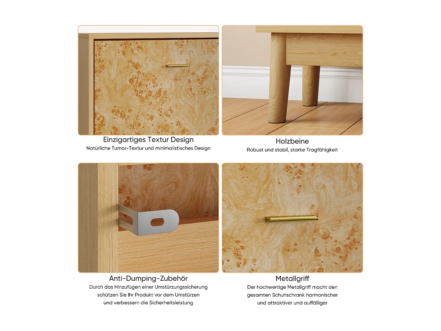 Zapatero con estructura de tronco de árbol, patas de madera maciza, MDF, amarillo (60x24,1x94 cm)