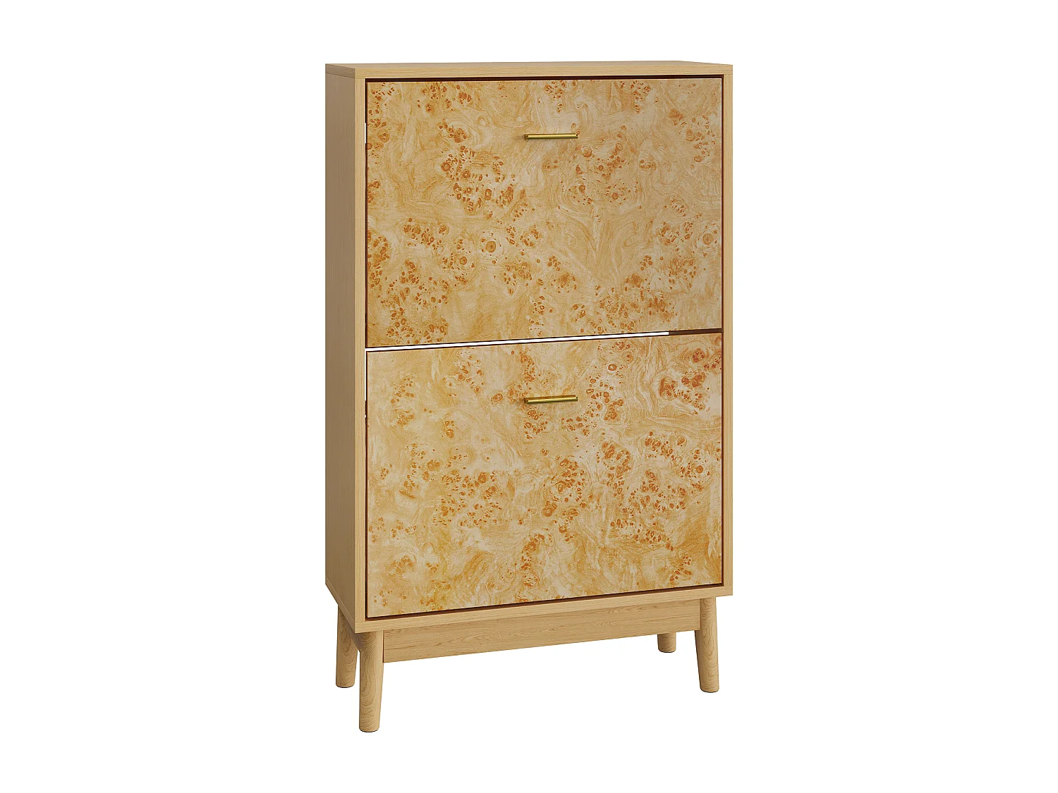 Zapatero con estructura de tronco de árbol, patas de madera maciza, MDF, amarillo (60x24,1x94 cm)