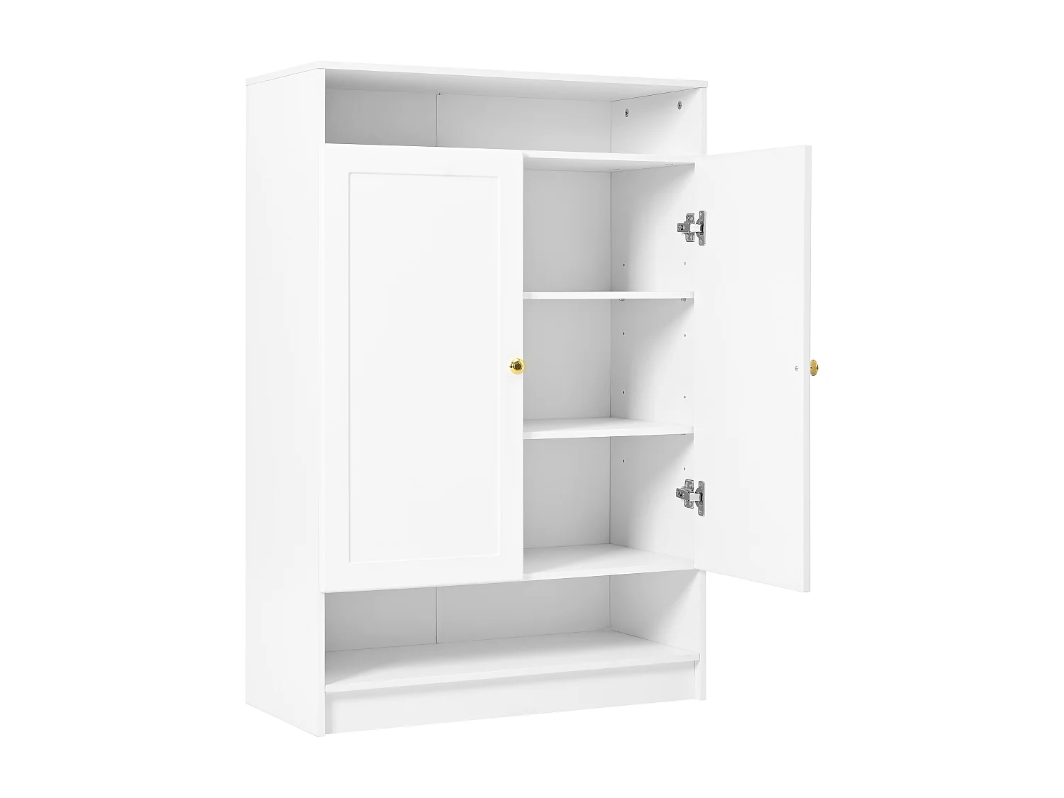 Meuble à chaussures avec 2 portes et 1 tiroir, poignées métalliques, design moderne, MDF, blanc (73x34x109 cm)