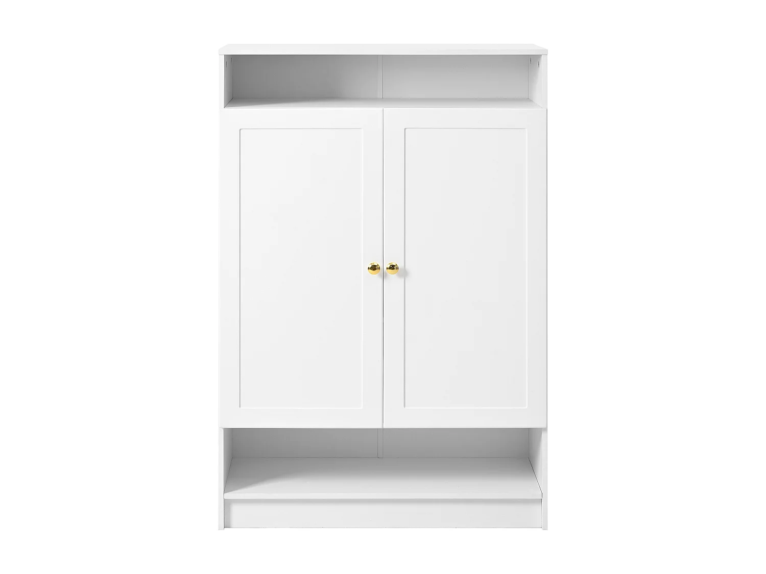 Meuble à chaussures avec 2 portes et 1 tiroir, poignées métalliques, design moderne, MDF, blanc (73x34x109 cm)