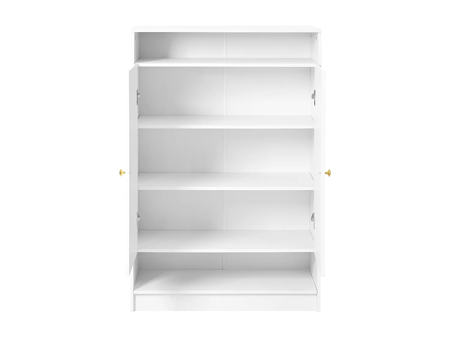 Meuble à chaussures avec 2 portes et 1 tiroir, poignées métalliques, design moderne, MDF, blanc (73x34x109 cm)