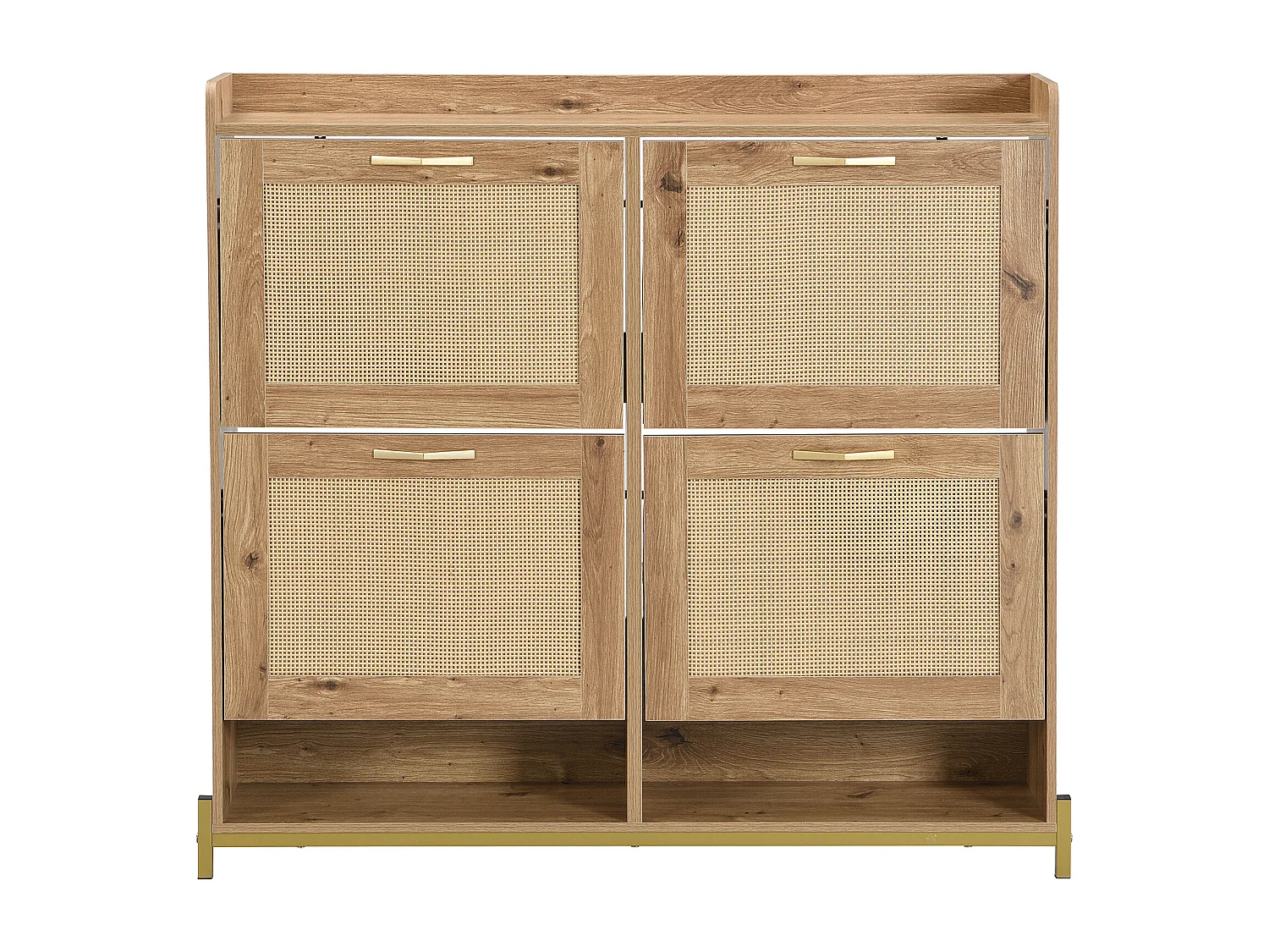 Meuble à chaussures en bois avec portes en rattan, métal, 4 portes, (108.5x24x100 cm)