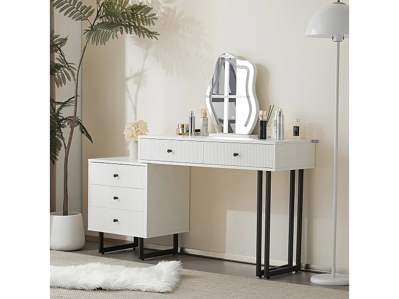 Kaptafel met LED-spiegel en 3 kleuren, uitschuifbare tafel, hout, wit (100x40x76 cm)