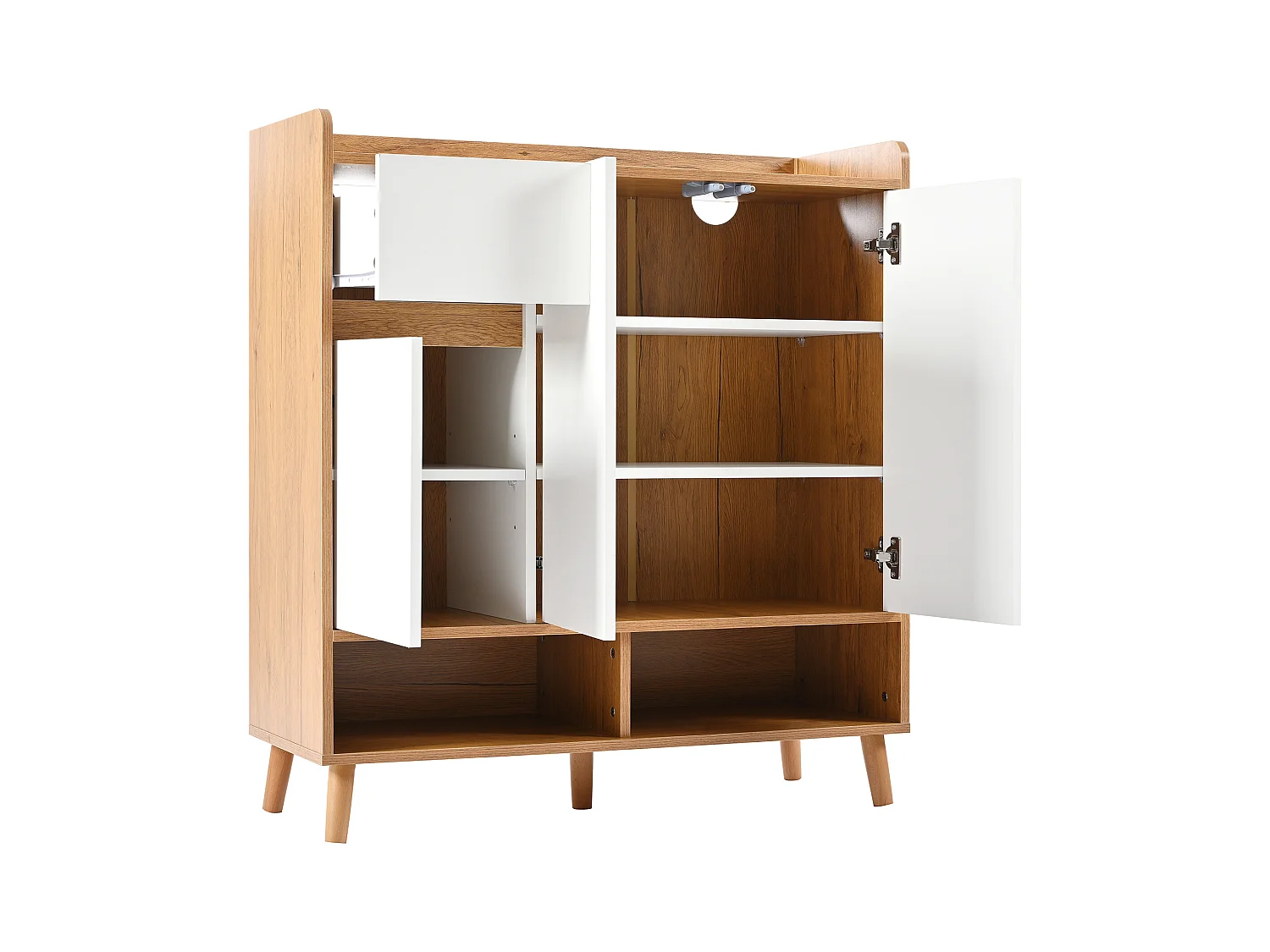 Moderne Schuhschrank avec 2 Schubladen, 4 Türen, étagères réglables, bois massif, blanc (120x35x99 cm)