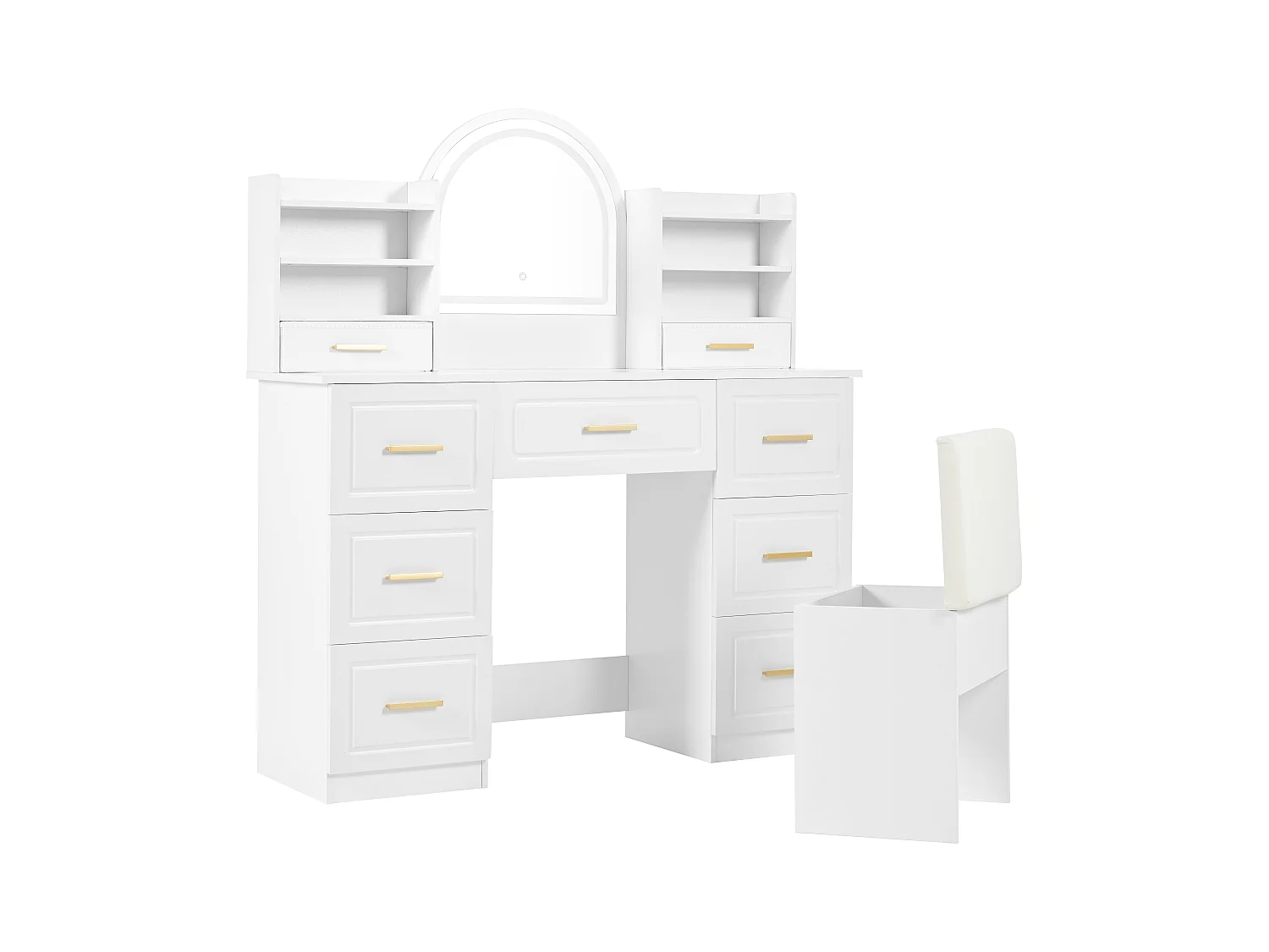 Kaptafel met spiegel, LED, 9 lades, make-uptafel, wit (120x40x135 cm)