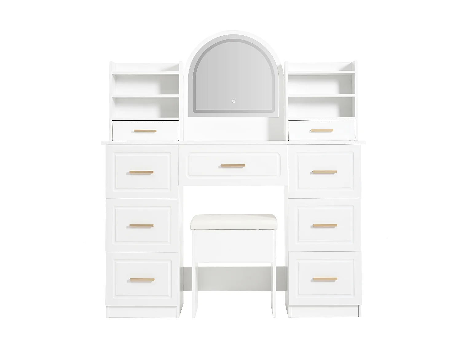 Kaptafel met spiegel, LED, 9 lades, make-uptafel, wit (120x40x135 cm)