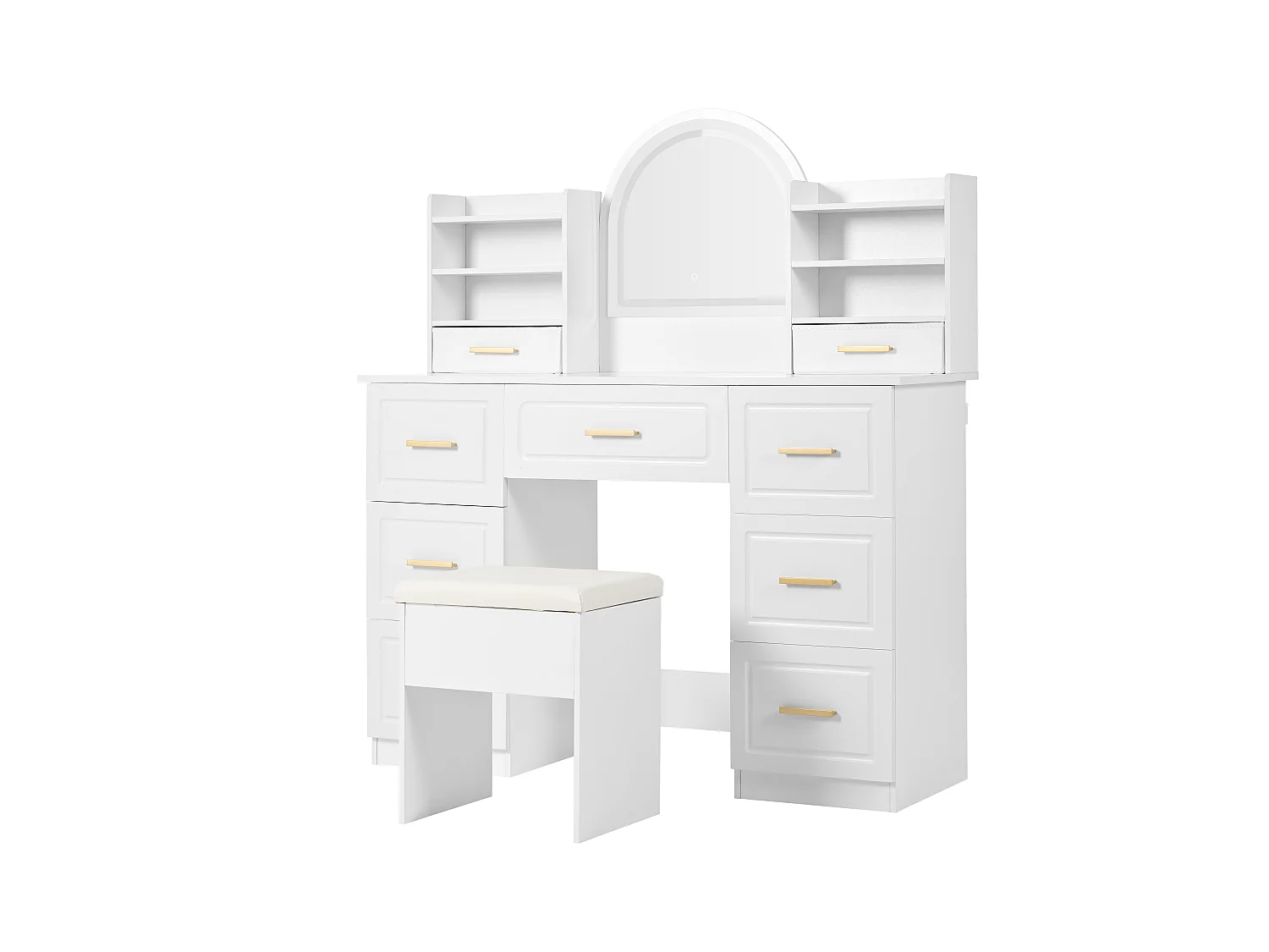 Kaptafel met spiegel, LED, 9 lades, make-uptafel, wit (120x40x135 cm)