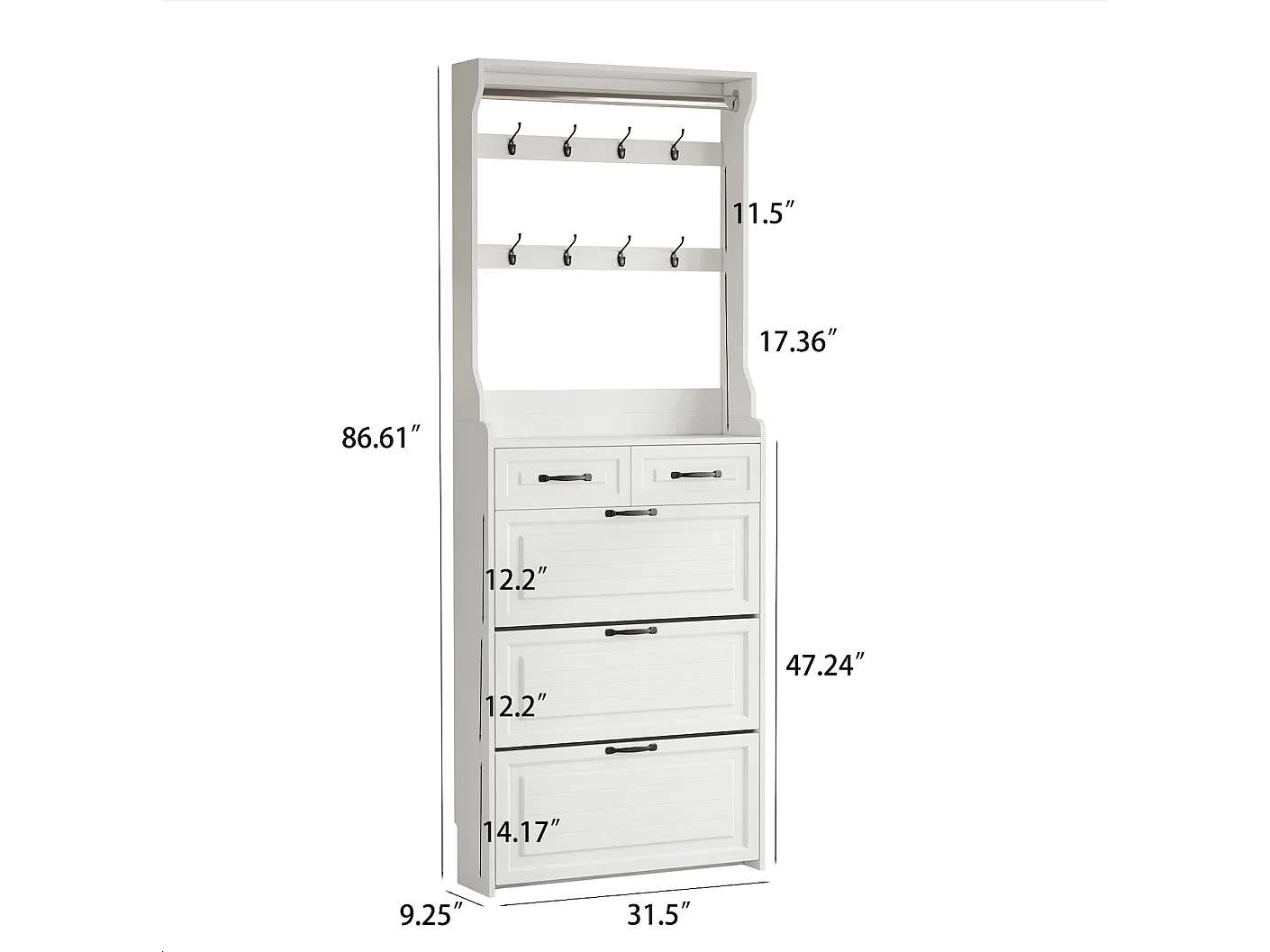 Meuble à chaussures avec porte, 3 portes rabattables et 2 tiroirs, MDF, blanc (80x23.5x220 cm)