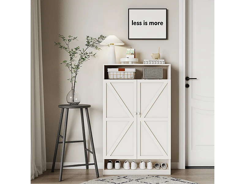 Scarpiera a due ante, contenitore multifunzione, 8 scomparti, MDF, bianco (80x40x141 cm)