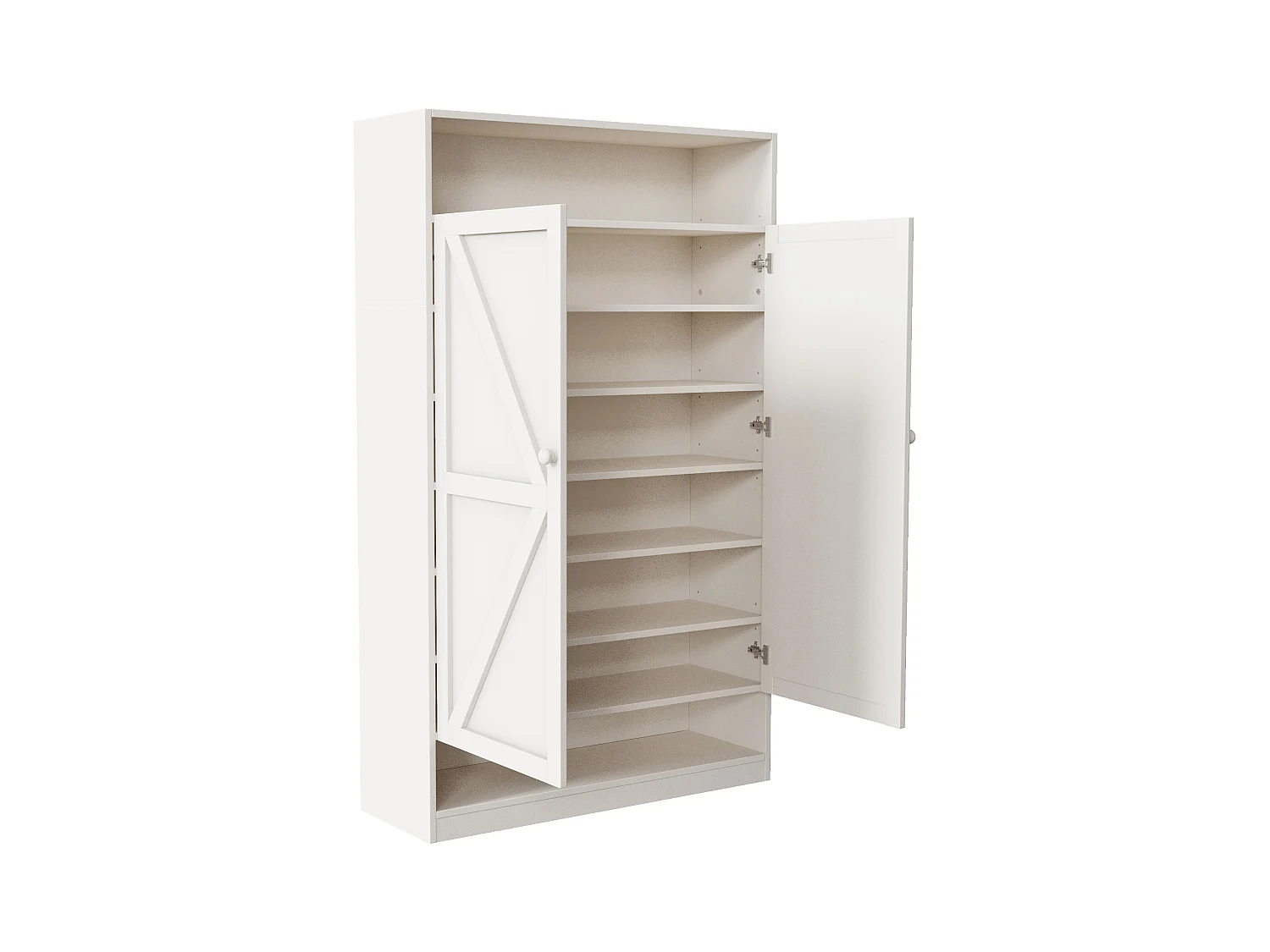 Meuble à chaussures à double porte, rangement multifonction, 8 compartiments, MDF, blanc (80x40x141 cm)