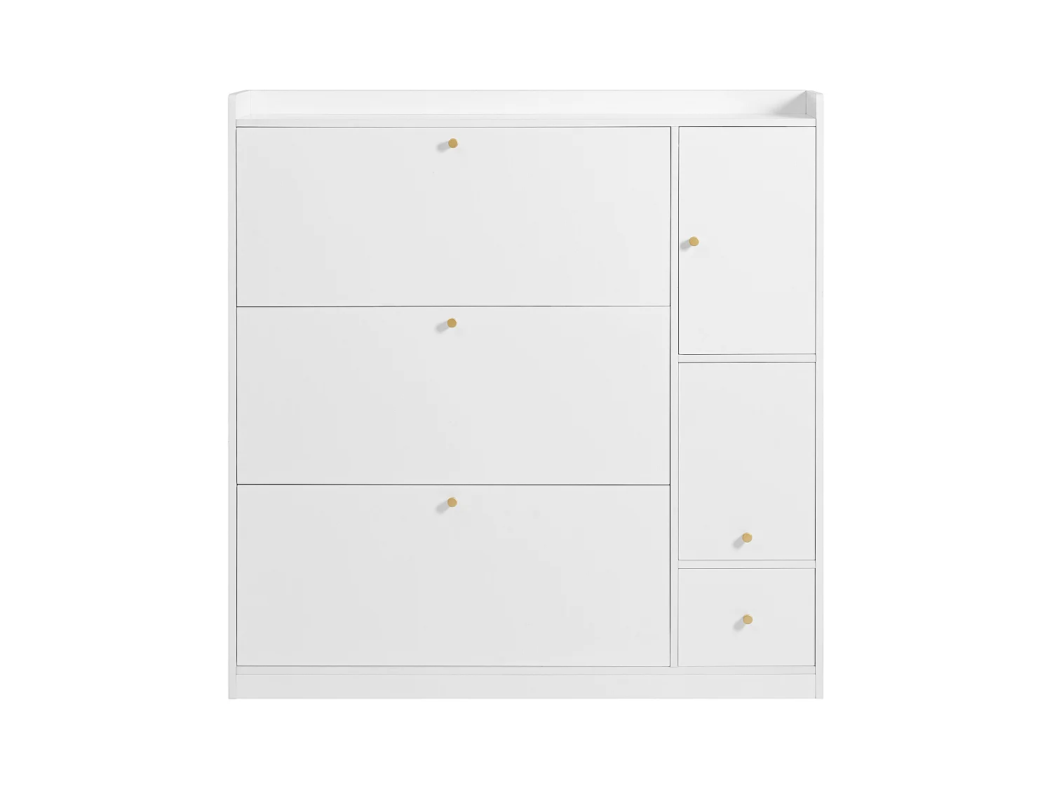 Commode à chaussures avec banc rabattable, 3 étagères inclinables, rangement entrée, bois, blanc (119x24x122 cm)