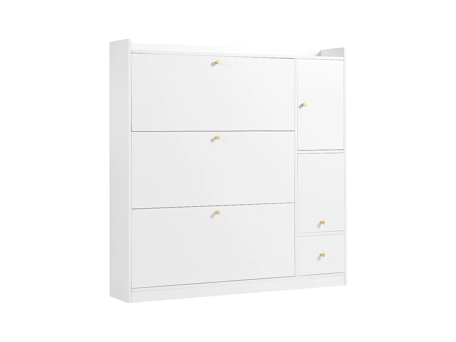 Commode à chaussures avec banc rabattable, 3 étagères inclinables, rangement entrée, bois, blanc (119x24x122 cm)