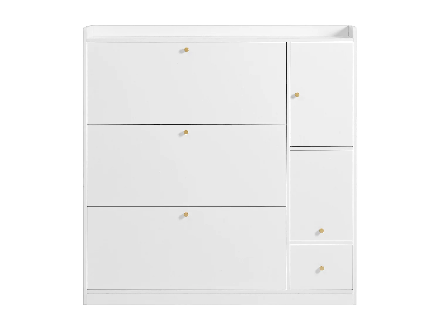 Commode à chaussures avec banc rabattable, 3 étagères inclinables, rangement entrée, bois, blanc (119x24x122 cm)