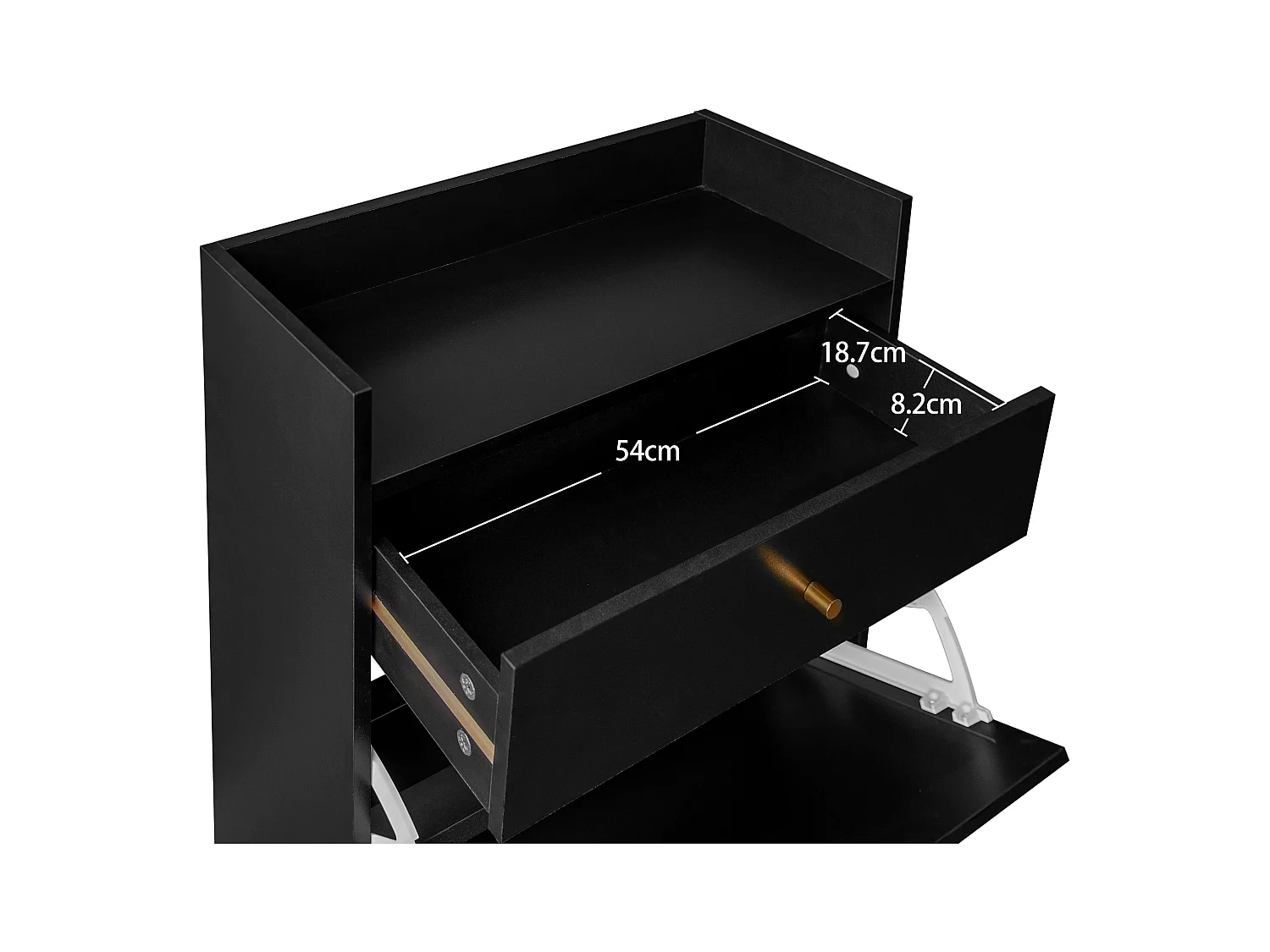 Meuble à chaussures avec deux portes et un tiroir, aspect rotin, design noir, MDF (60x24x110 cm)