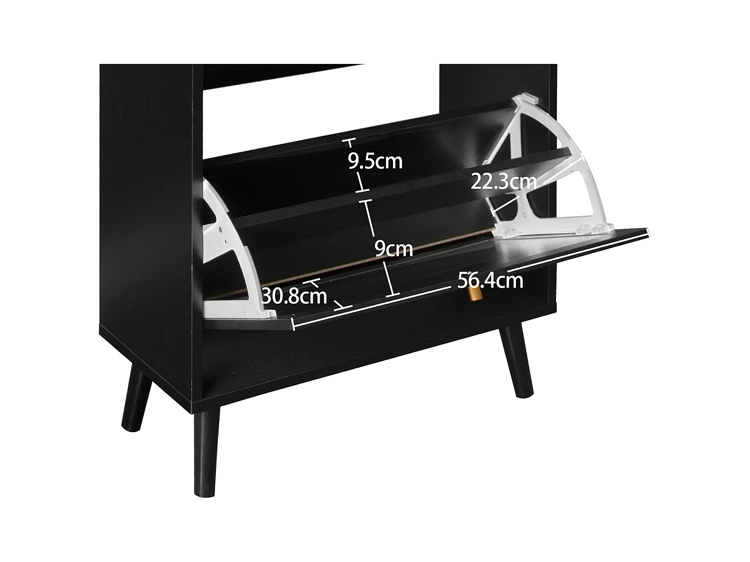 Meuble à chaussures avec deux portes et un tiroir, aspect rotin, design noir, MDF (60x24x110 cm)