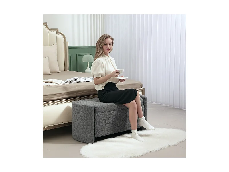 Banc de rangement avec couvercle, design moderne, en bois, gris, (105x44x45.5 cm)