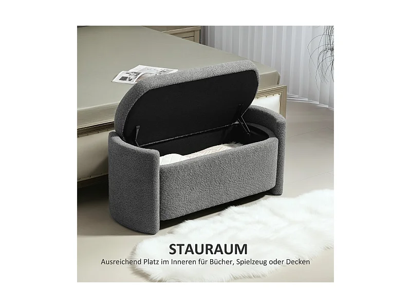 Banc de rangement avec couvercle, design moderne, en bois, gris, (105x44x45.5 cm)