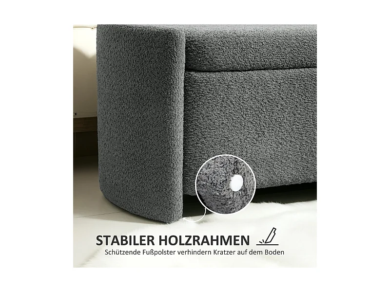 Banc de rangement avec couvercle, design moderne, en bois, gris, (105x44x45.5 cm)