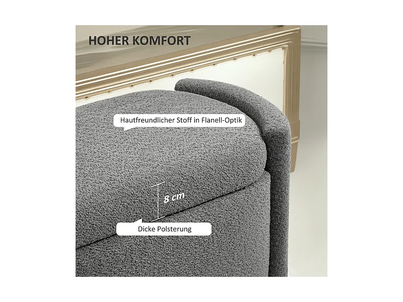 Banc de rangement avec couvercle, design moderne, en bois, gris, (105x44x45.5 cm)