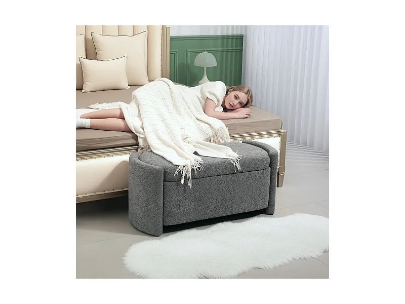 Banc de rangement avec couvercle, design moderne, en bois, gris, (105x44x45.5 cm)