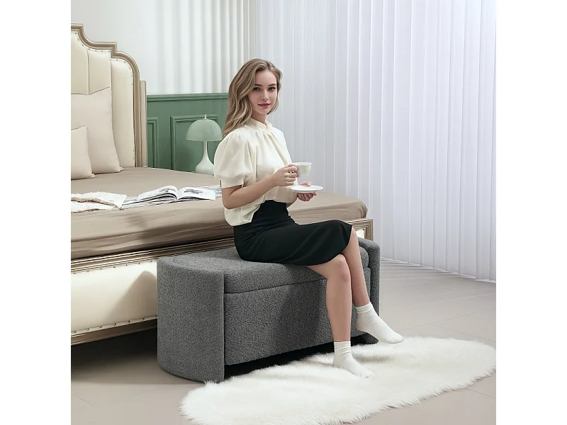 Banc de rangement avec couvercle, design moderne, en bois, gris, (105x44x45.5 cm)