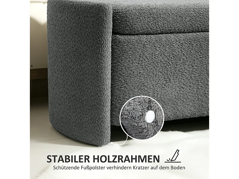 Banc de rangement avec couvercle, design moderne, en bois, gris, (105x44x45.5 cm)