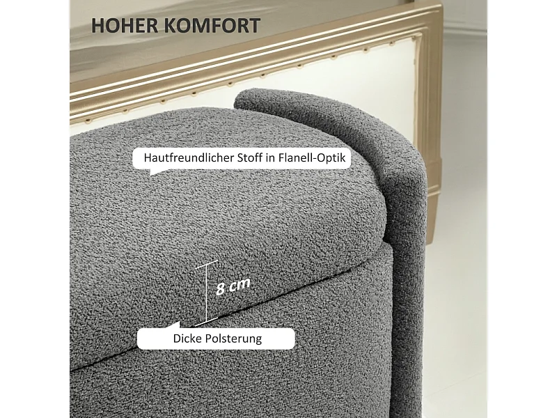 Banc de rangement avec couvercle, design moderne, en bois, gris, (105x44x45.5 cm)